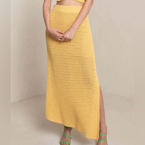 Rachel Zoe Dresses & Skirts - 🆕 🌼 Rachel Zoe Yellow Crochet Knit Midi Skirt Lined Size M Casual Vacation Chic